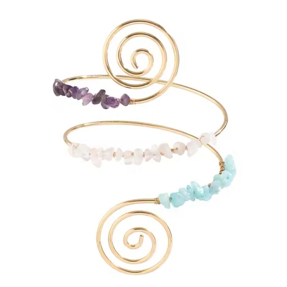 New, Natural Stones Spiral Upper Arm Cuff Bangle Adjustable Open bracelet - Picture 6 of 8